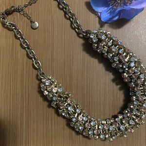 Vintage LOFT Ann Taylor Y2K Gold Crystal Statement Necklace EUC